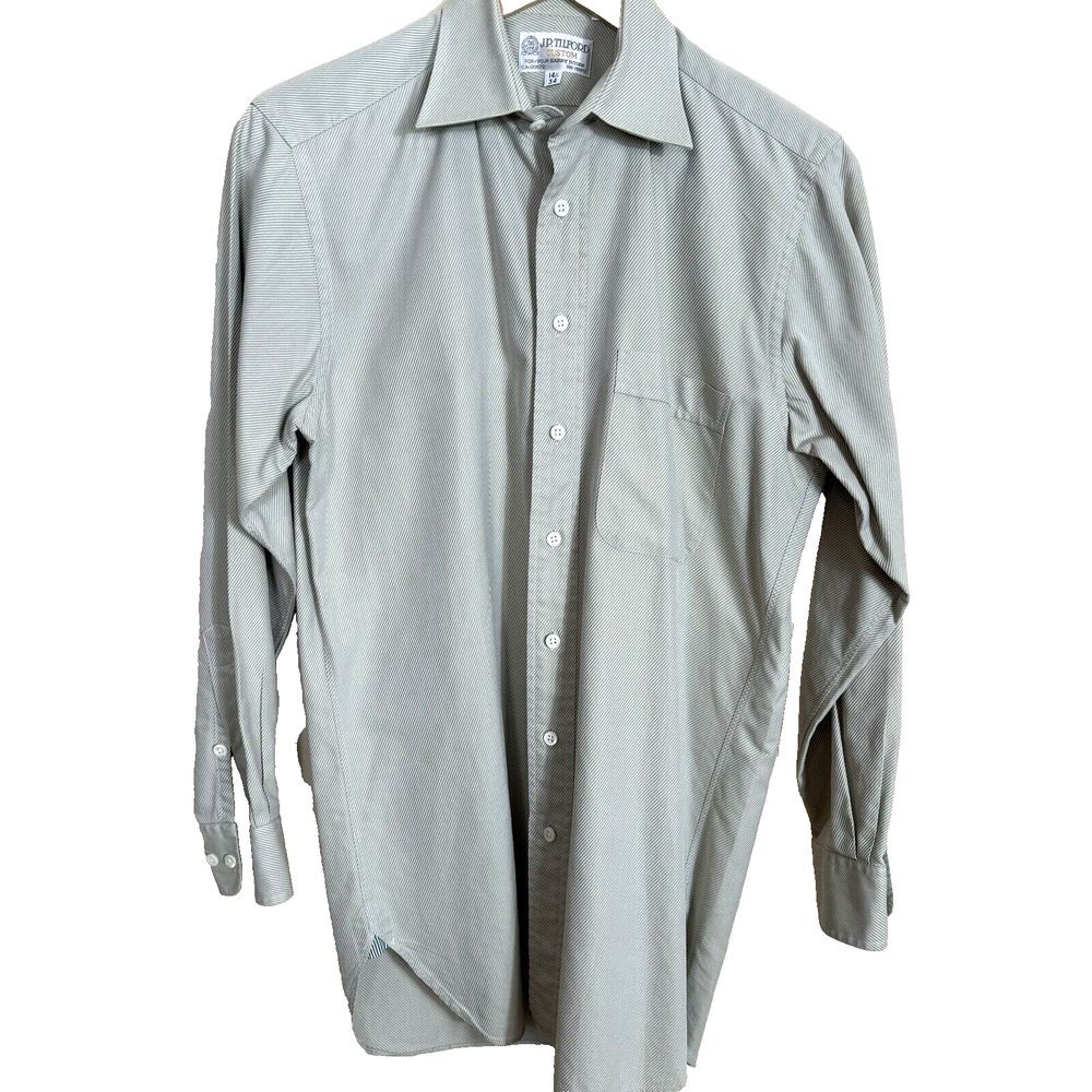 J. P. Tilford For Harry Rosen Dress Shirt Men 14.5 Gray Stripe Formal Custom Fit